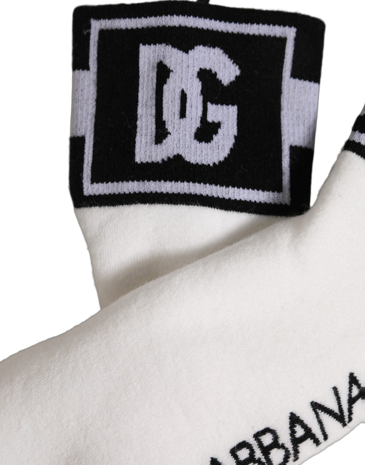 Dolce &amp; Gabbana White Black Cotton Ankle Length DG Logo Socks