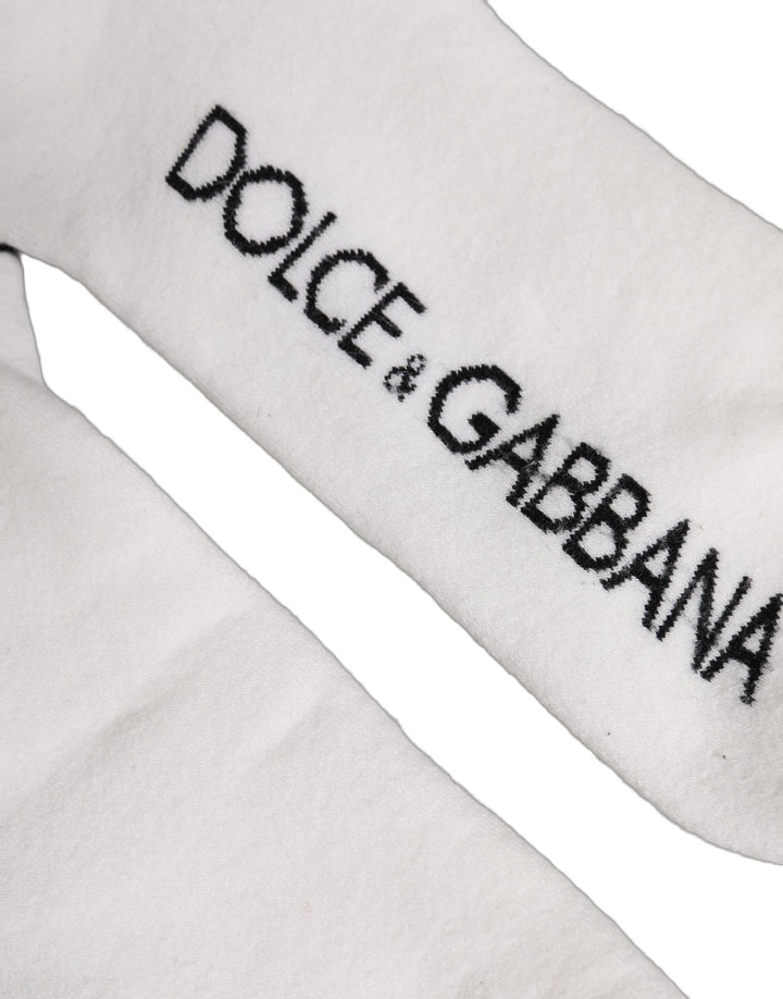 Dolce &amp; Gabbana White Black Cotton Ankle Length DG Logo Socks