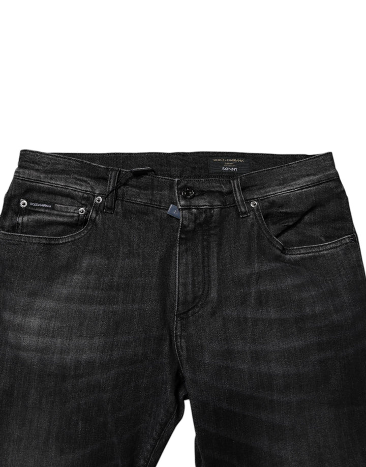 Dolce &amp; Gabbana Dark Gray Washed Cotton Skinny Men Denim Jeans
