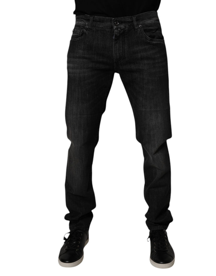 Dolce &amp; Gabbana Dark Gray Washed Cotton Skinny Men Denim Jeans
