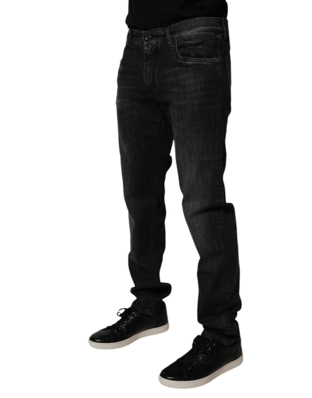 Dolce &amp; Gabbana Dark Gray Washed Cotton Skinny Men Denim Jeans