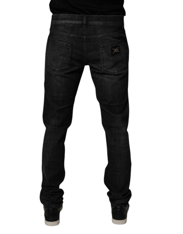 Dolce &amp; Gabbana Dark Gray Washed Cotton Skinny Men Denim Jeans