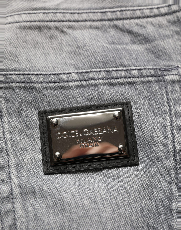 Dolce &amp; Gabbana Grey Distressed Straight Leg Men Denim Jeans