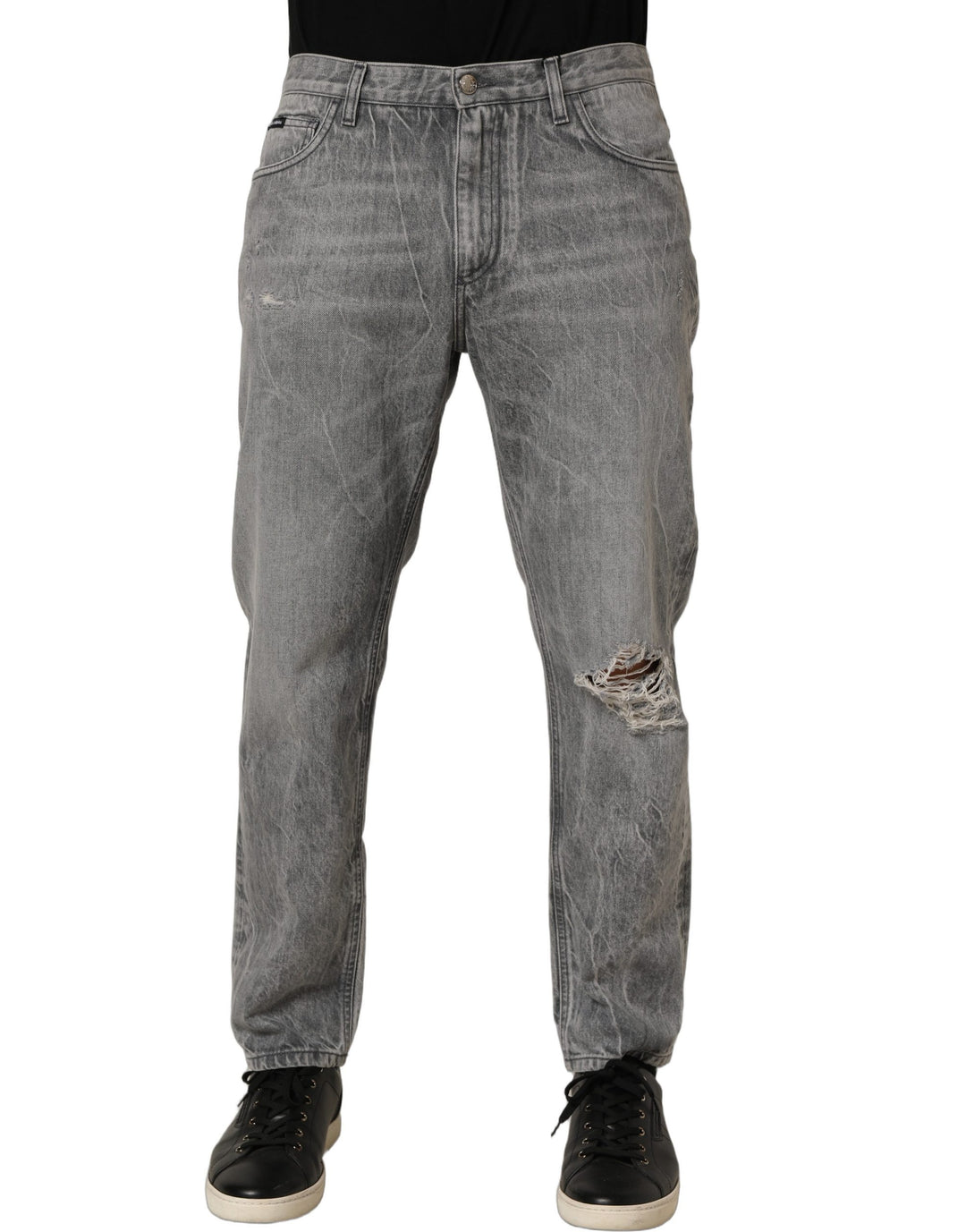 Dolce &amp; Gabbana Grey Distressed Straight Leg Men Denim Jeans