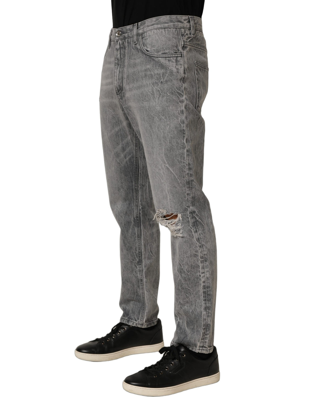 Dolce &amp; Gabbana Grey Distressed Straight Leg Men Denim Jeans
