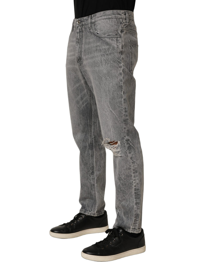 Dolce &amp; Gabbana Grey Distressed Straight Leg Men Denim Jeans