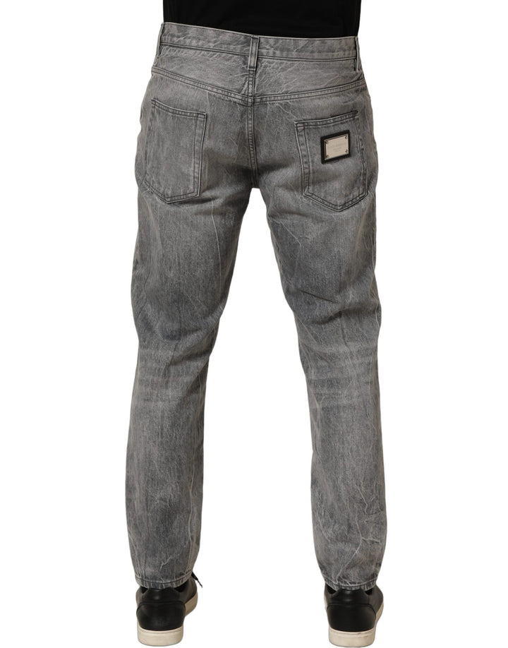 Dolce &amp; Gabbana Grey Distressed Straight Leg Men Denim Jeans