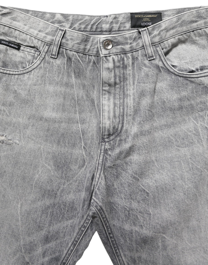 Dolce &amp; Gabbana Grey Distressed Straight Leg Men Denim Jeans