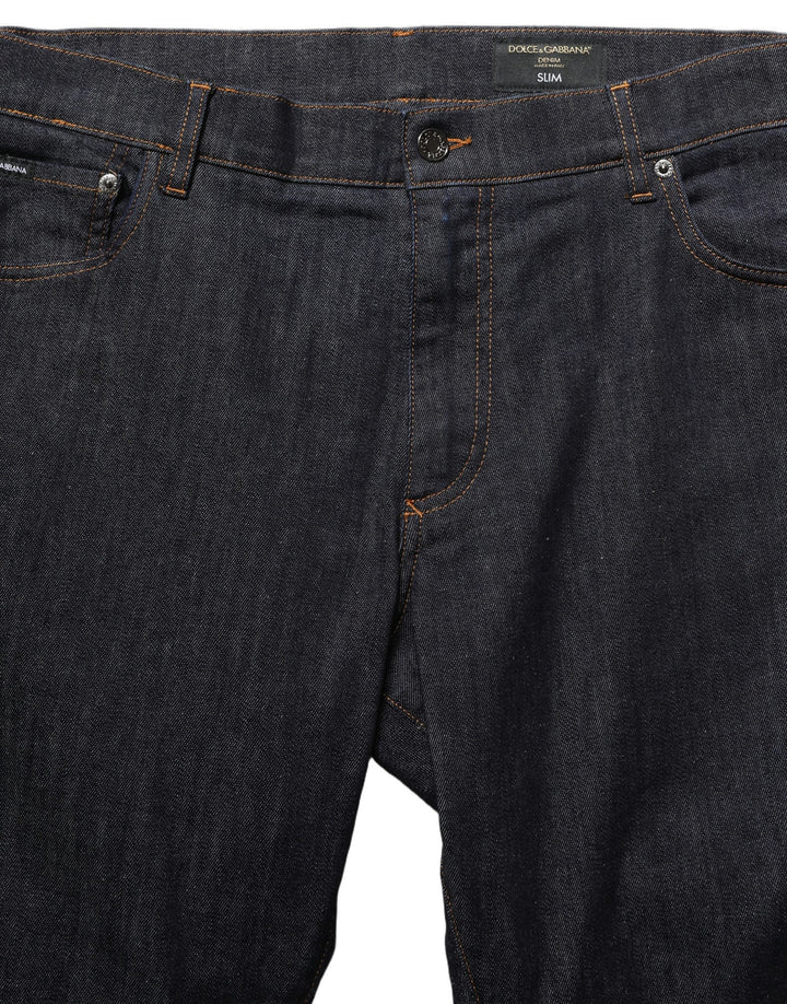 Dolce &amp; Gabbana Dark Gray Cotton Slim Fit Men Denim Jeans