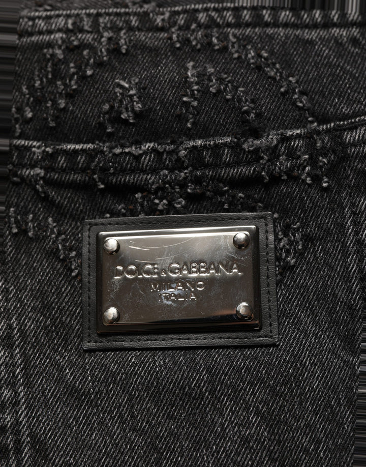 Dolce &amp; Gabbana Dark Gray Cotton WideLeg Oversize Denim Jeans