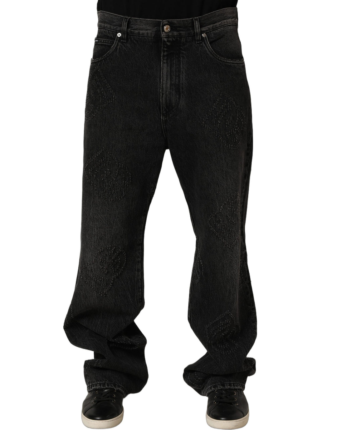 Dolce &amp; Gabbana Dark Gray Cotton WideLeg Oversize Denim Jeans