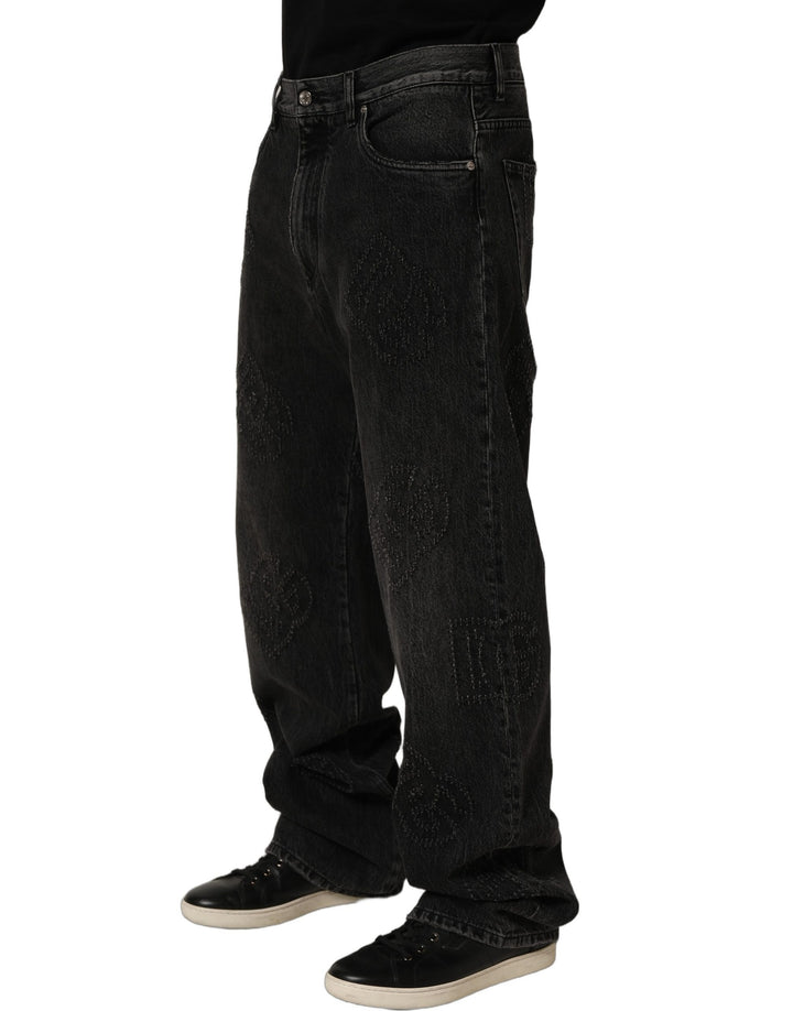 Dolce &amp; Gabbana Dark Gray Cotton WideLeg Oversize Denim Jeans