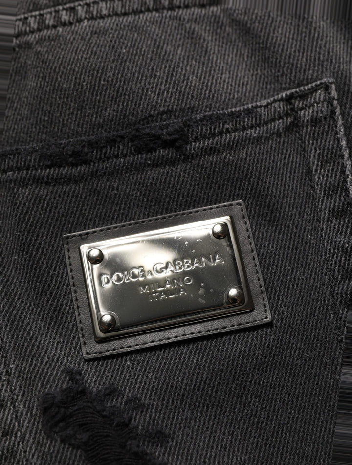 Dolce &amp; Gabbana Dark Gray Distressed Oversize Men Denim Jeans