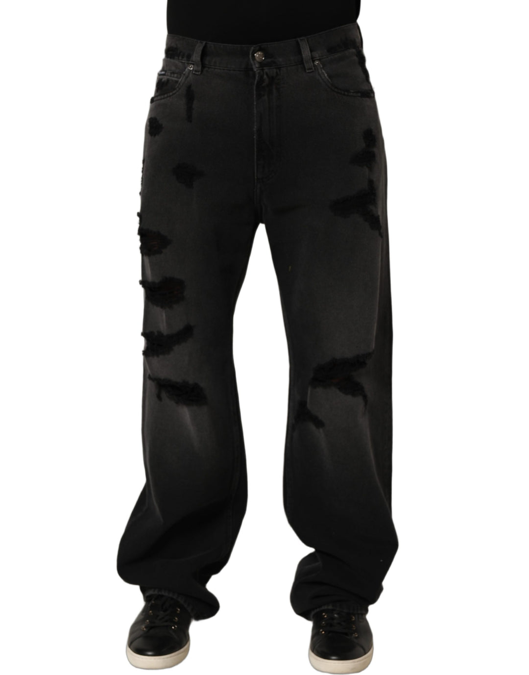 Dolce &amp; Gabbana Dark Gray Distressed Oversize Men Denim Jeans