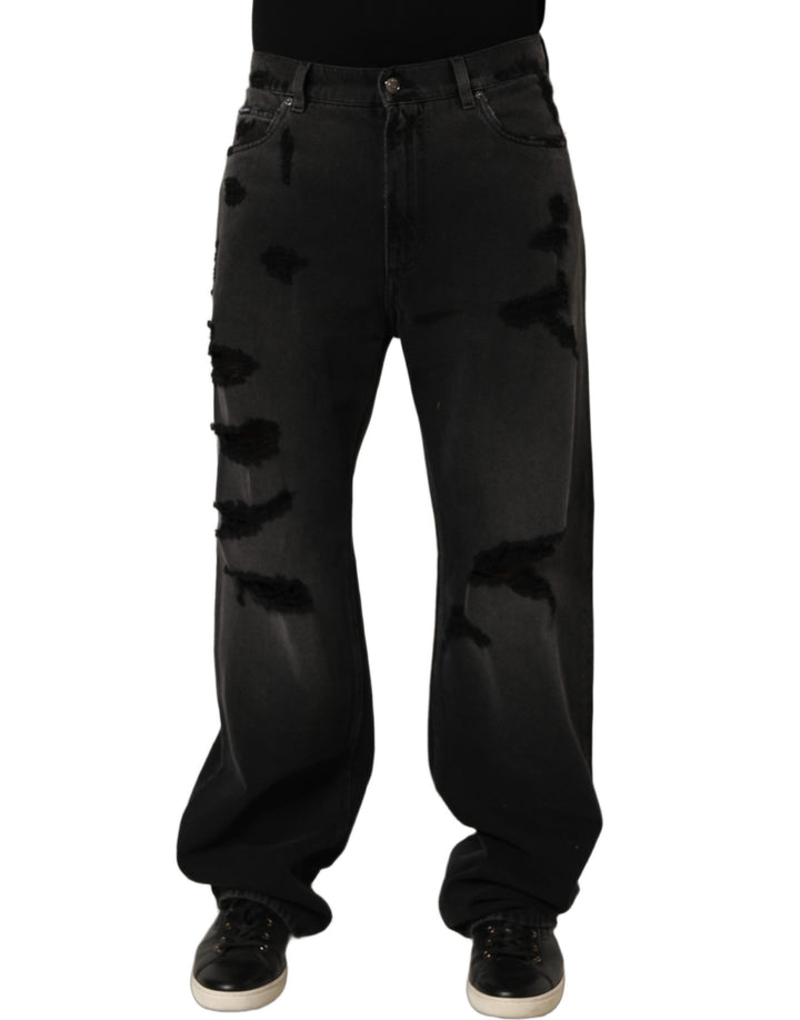 Dolce &amp; Gabbana Dark Gray Distressed Oversize Men Denim Jeans
