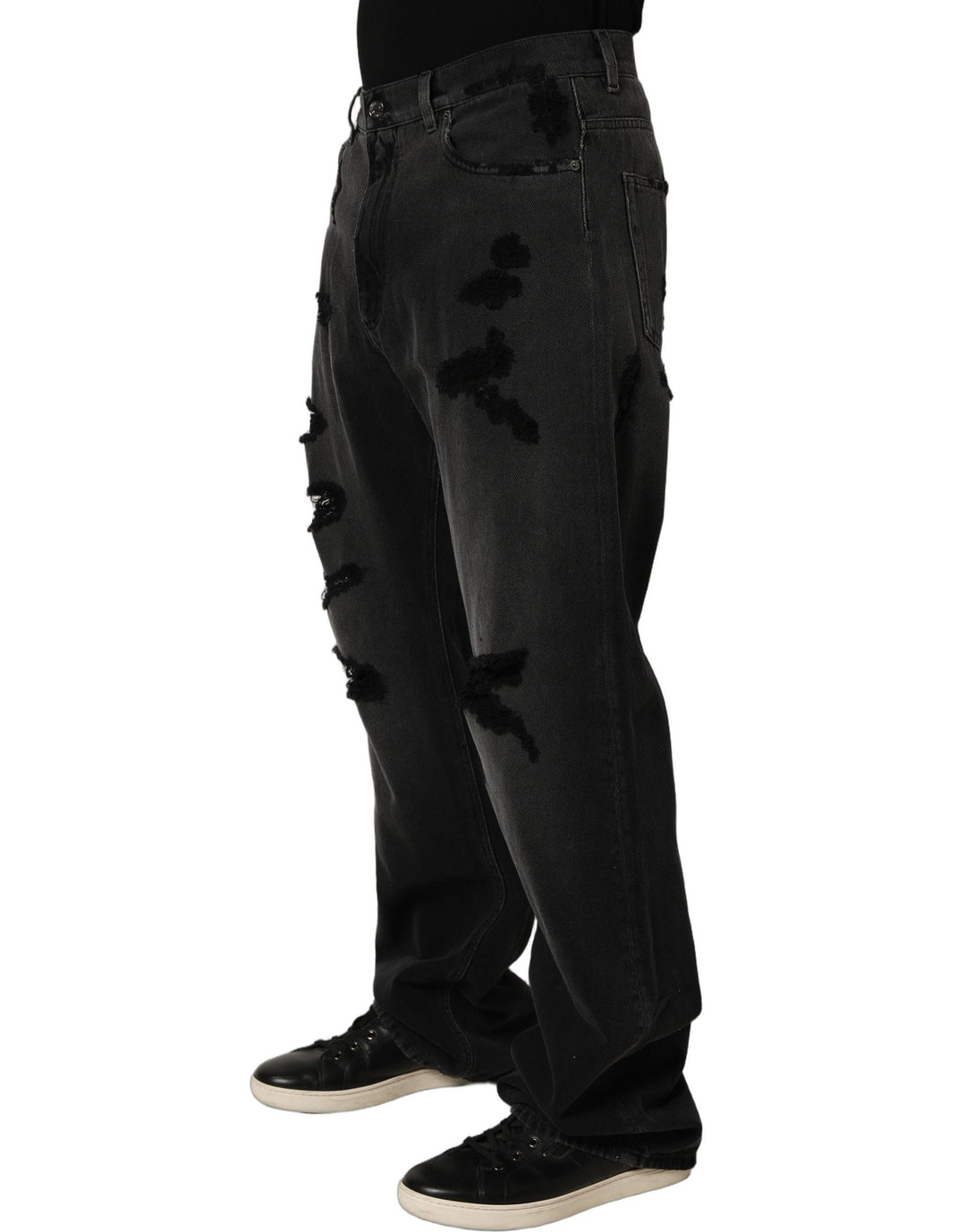Dolce &amp; Gabbana Dark Gray Distressed Oversize Men Denim Jeans