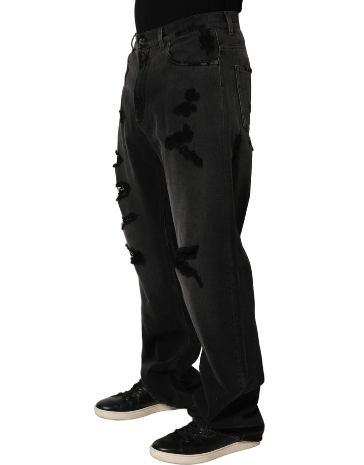 Dolce &amp; Gabbana Dark Gray Distressed Oversize Men Denim Jeans