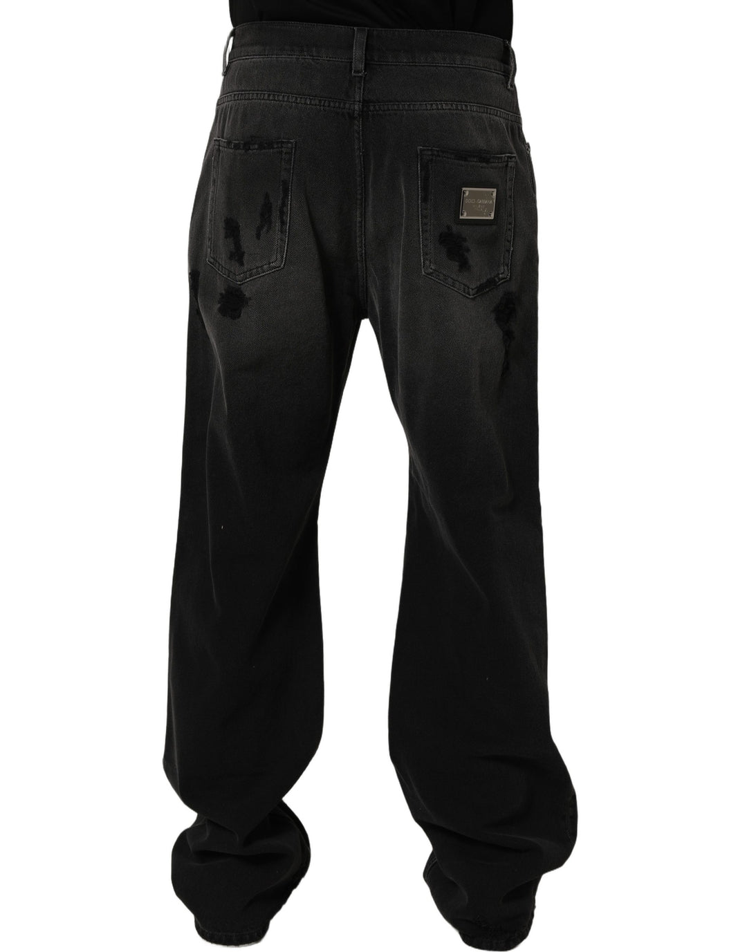 Dolce &amp; Gabbana Dark Gray Distressed Oversize Men Denim Jeans