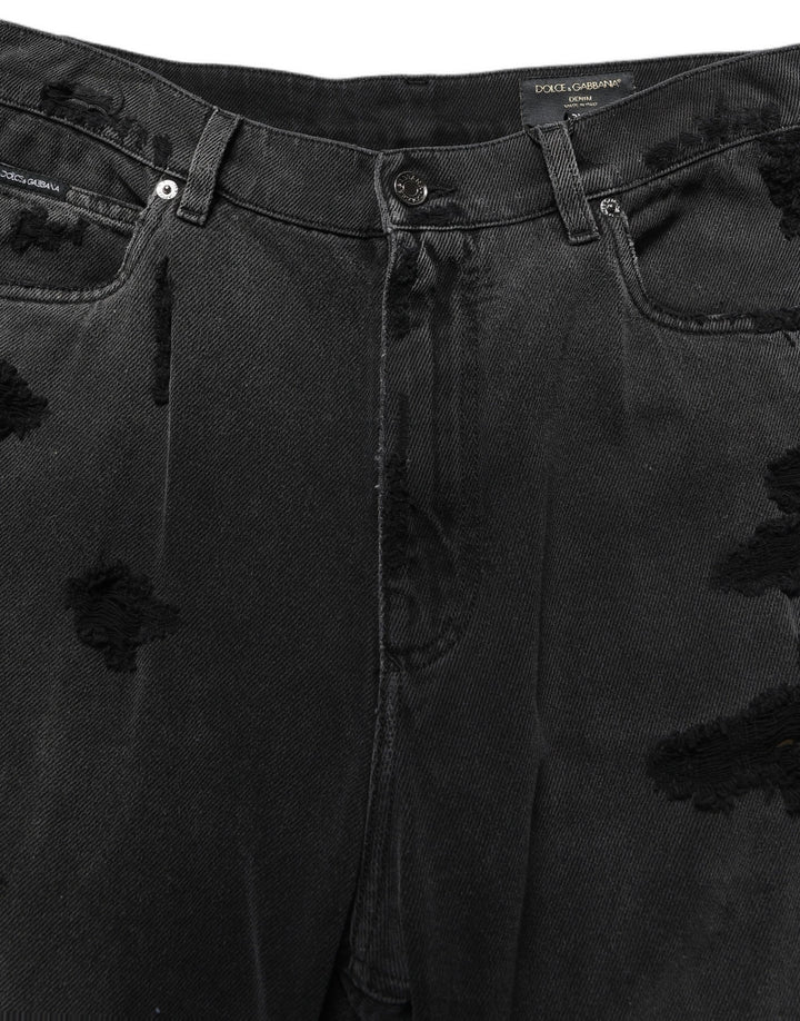 Dolce &amp; Gabbana Dark Gray Distressed Oversize Men Denim Jeans