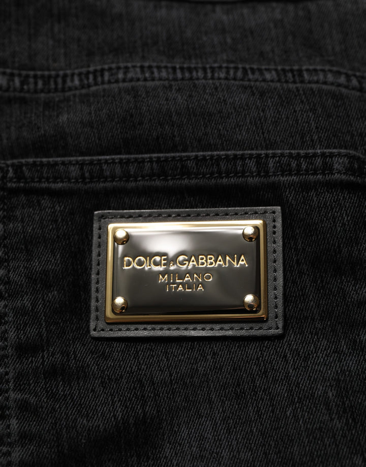 Dolce &amp; Gabbana Black Cotton Relaxed Wide Leg Men Denim Jeans