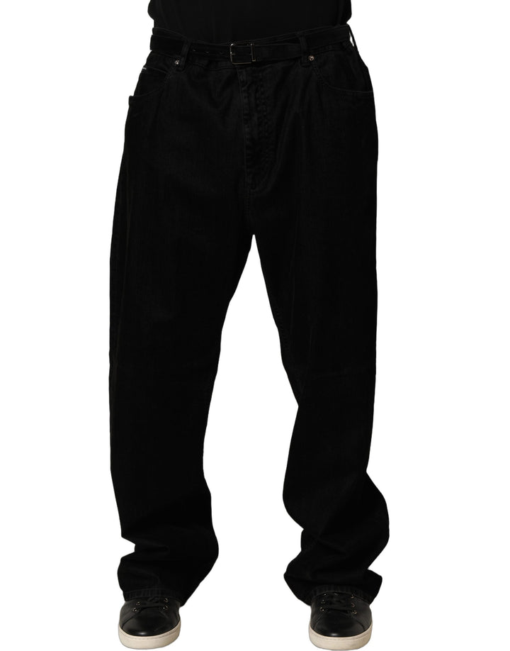 Dolce &amp; Gabbana Black Cotton Relaxed Wide Leg Men Denim Jeans