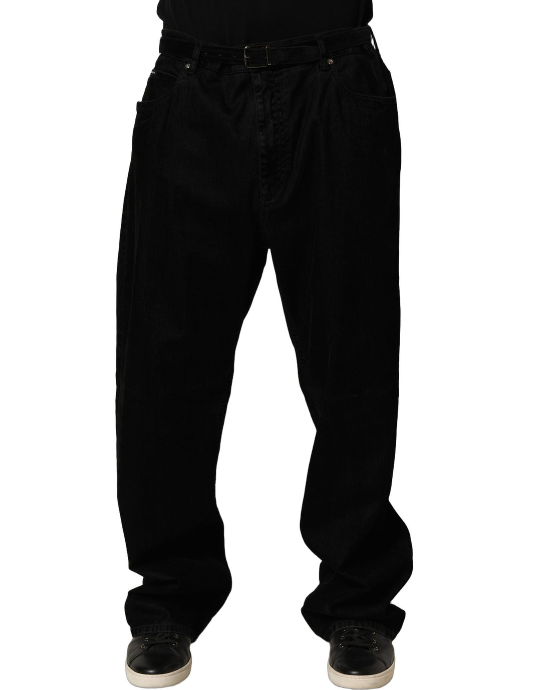 Dolce &amp; Gabbana Black Cotton Relaxed Wide Leg Men Denim Jeans