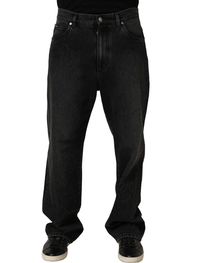 Dolce &amp; Gabbana Dark Gray Cotton WideLeg Oversize Denim Jeans