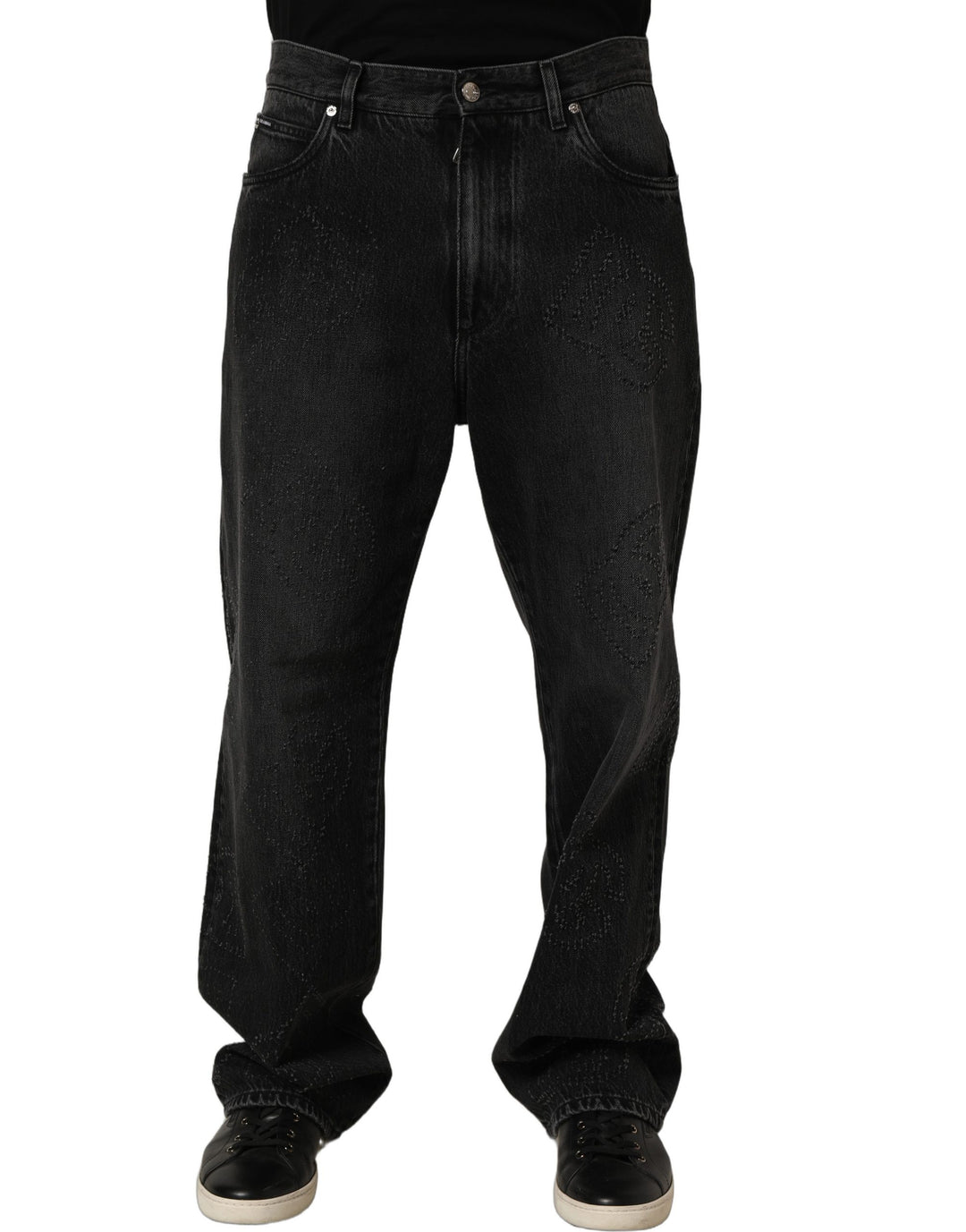 Dolce &amp; Gabbana Dark Gray Cotton WideLeg Oversize Denim Jeans