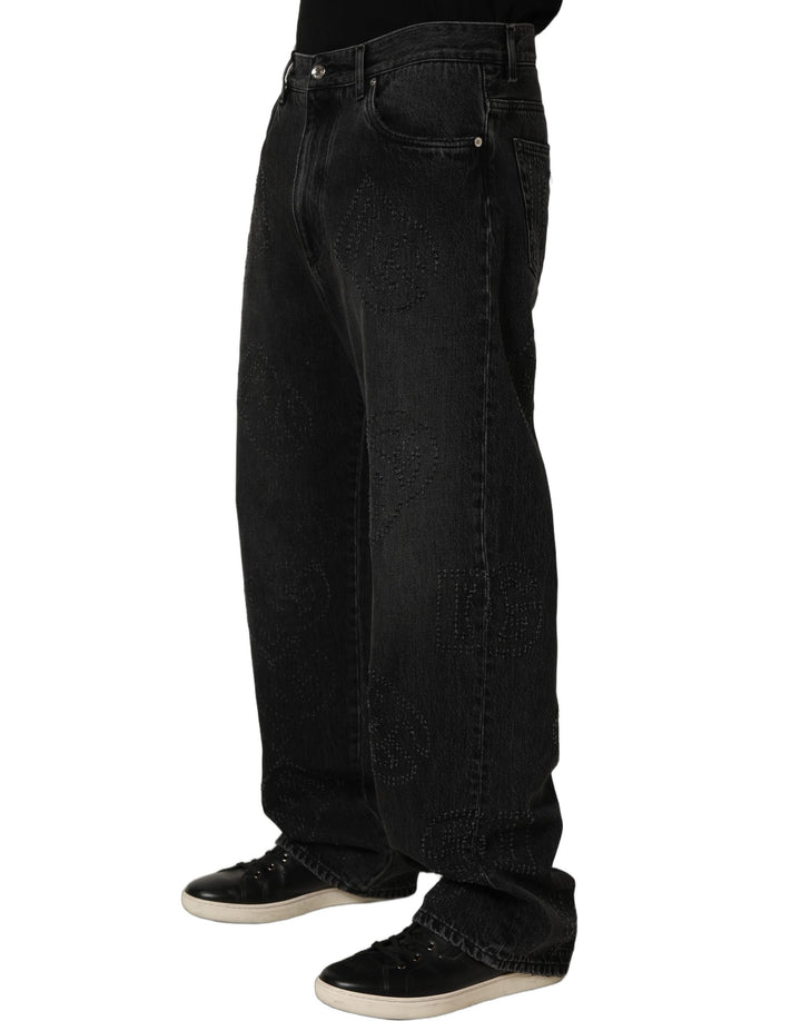 Dolce &amp; Gabbana Dark Gray Cotton WideLeg Oversize Denim Jeans