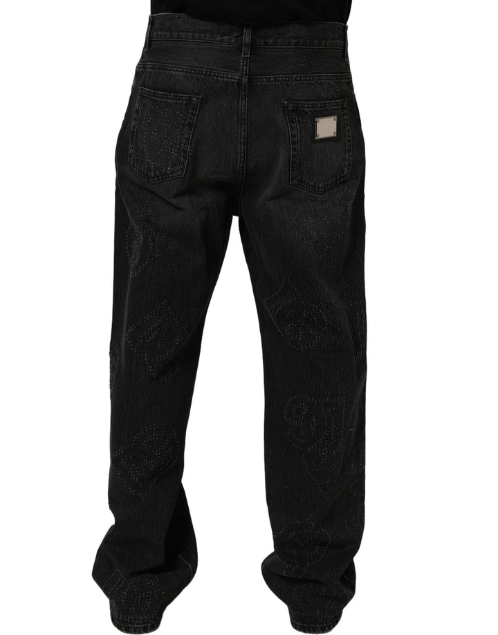 Dolce &amp; Gabbana Dark Gray Cotton WideLeg Oversize Denim Jeans