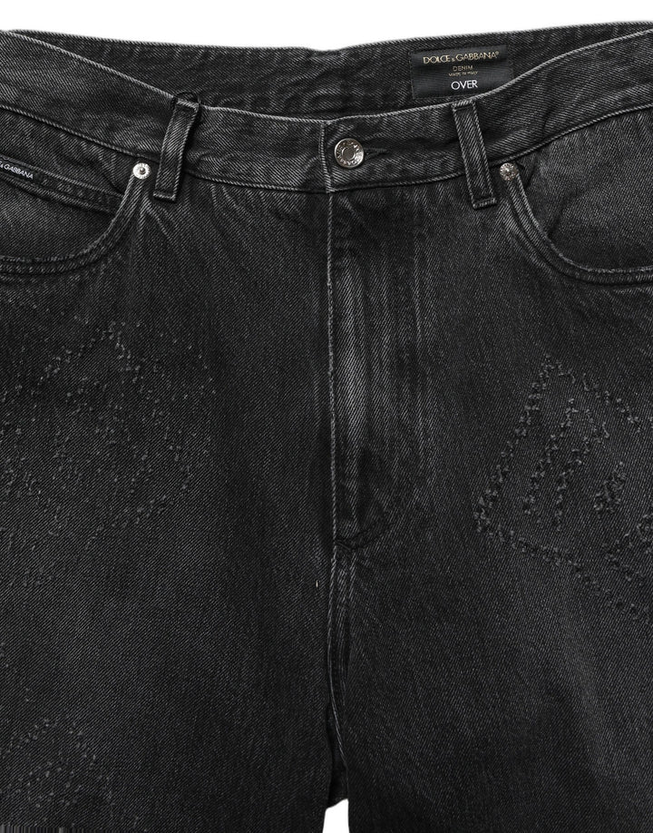 Dolce &amp; Gabbana Dark Gray Cotton WideLeg Oversize Denim Jeans