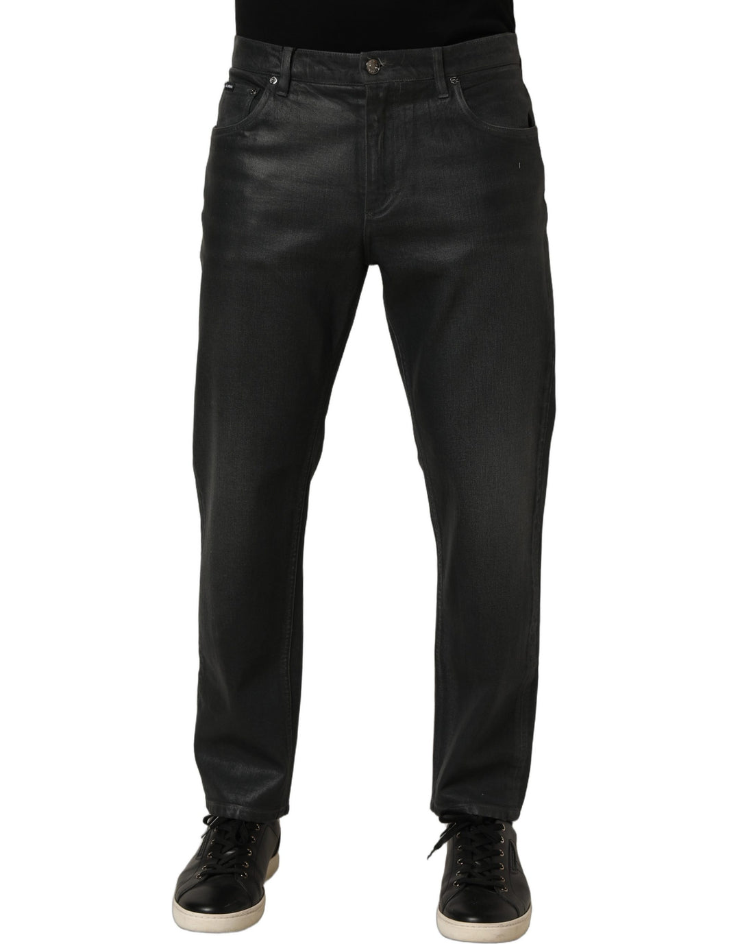Dolce &amp; Gabbana Dark Gray Cotton Loose Fit Men Denim Jeans