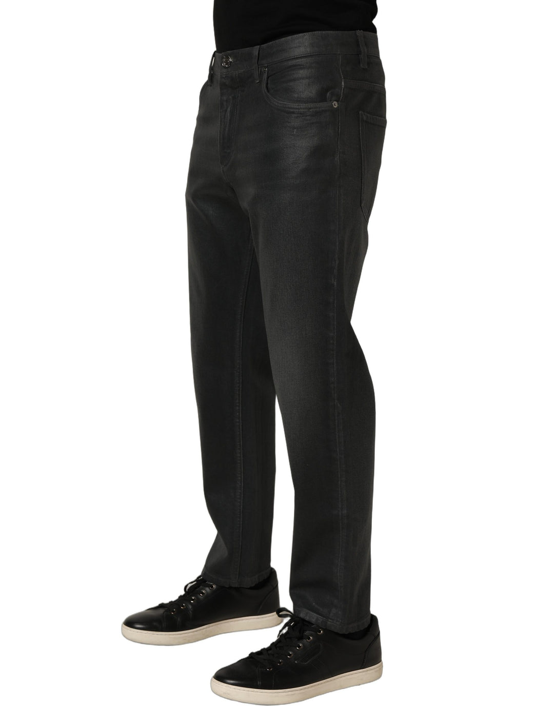 Dolce &amp; Gabbana Dark Gray Cotton Loose Fit Men Denim Jeans