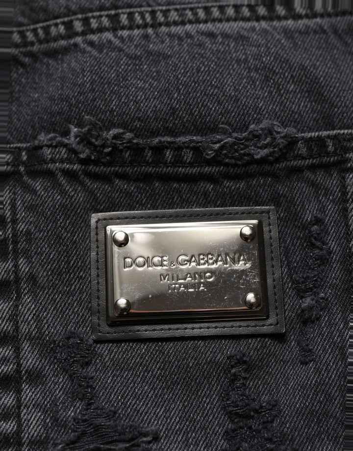 Dolce &amp; Gabbana Dark Gray Cotton Ripped Men Denim Jeans