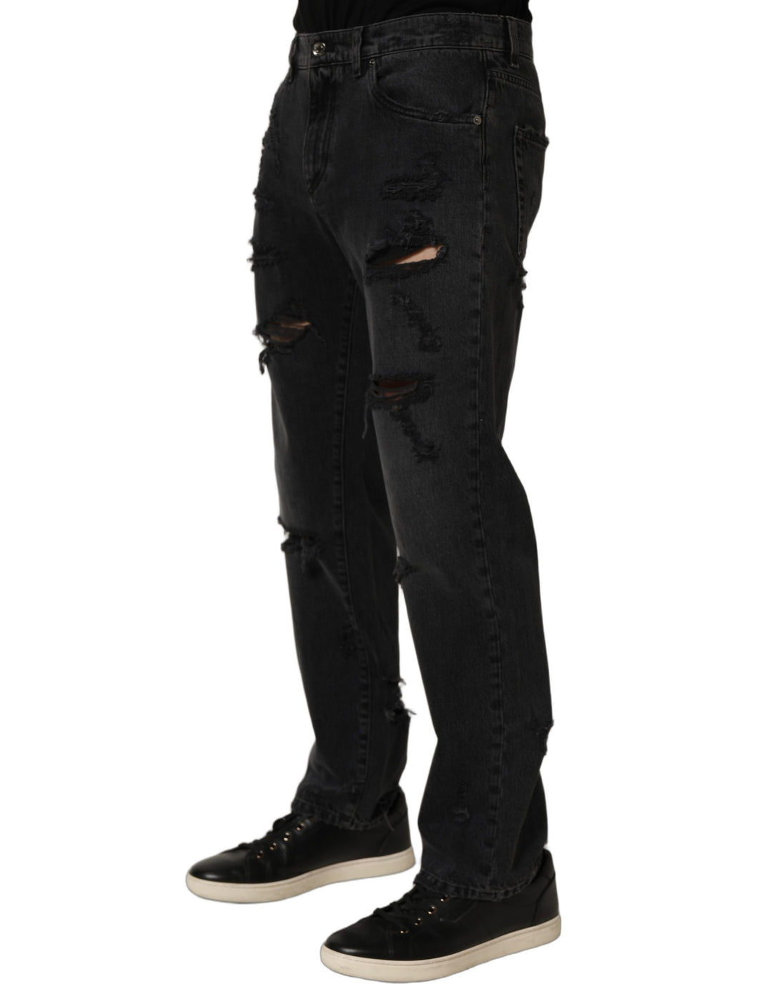 Dolce &amp; Gabbana Dark Gray Cotton Ripped Men Denim Jeans