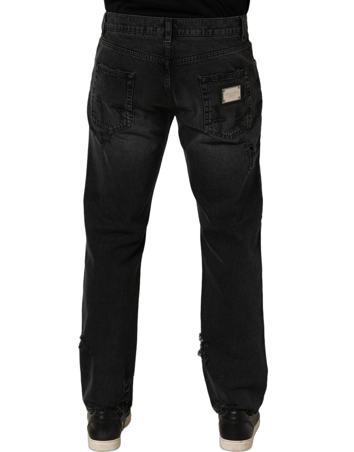 Dolce &amp; Gabbana Dark Gray Cotton Ripped Men Denim Jeans