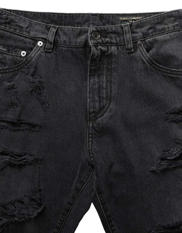 Dolce &amp; Gabbana Dark Gray Cotton Ripped Men Denim Jeans