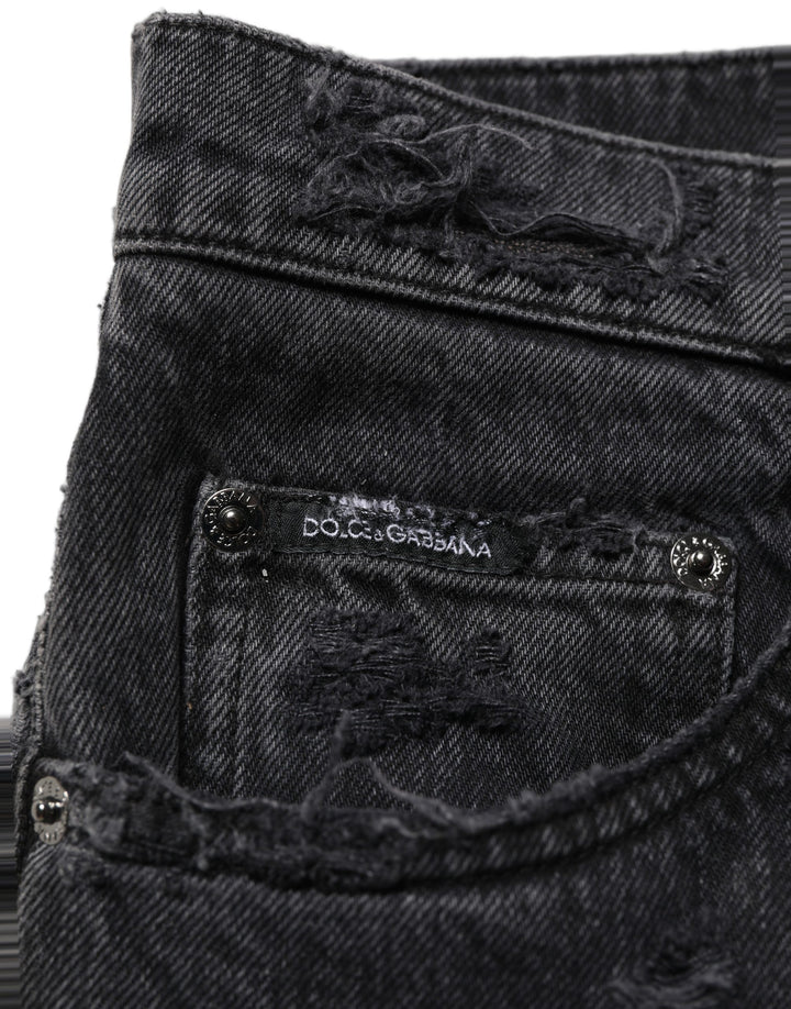 Dolce &amp; Gabbana Dark Gray Cotton Ripped Men Denim Jeans