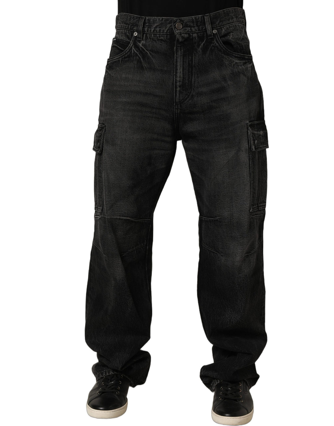 Dolce &amp; Gabbana Dark Gray Cotton Baggy Cargo Men Denim Jeans
