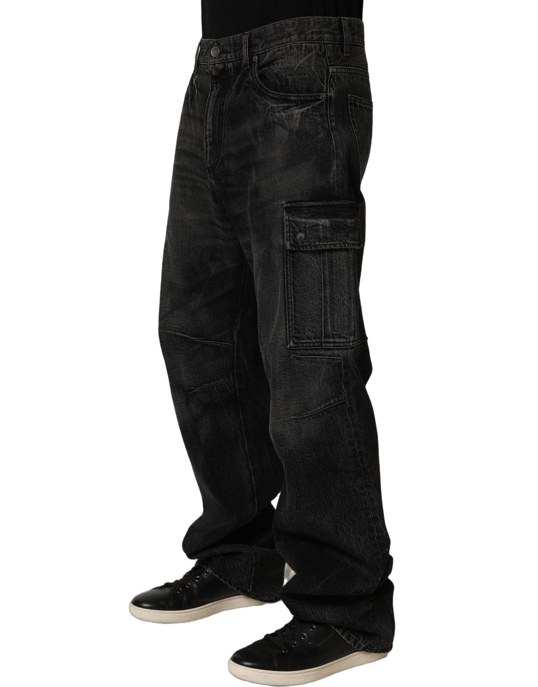 Dolce &amp; Gabbana Dark Gray Cotton Baggy Cargo Men Denim Jeans