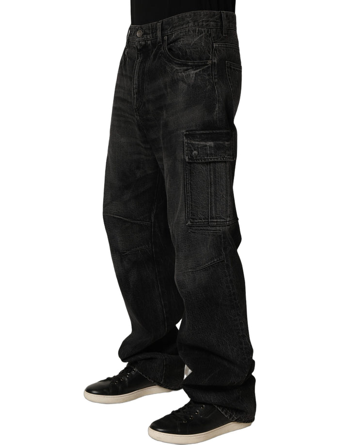 Dolce &amp; Gabbana Dark Gray Cotton Baggy Cargo Men Denim Jeans