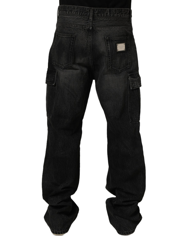 Dolce &amp; Gabbana Dark Gray Cotton Baggy Cargo Men Denim Jeans