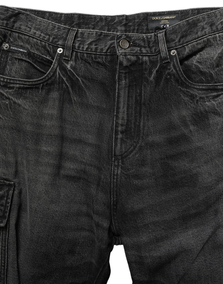 Dolce &amp; Gabbana Dark Gray Cotton Baggy Cargo Men Denim Jeans