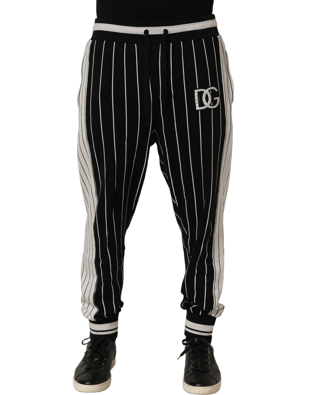 Dolce &amp; Gabbana Black Striped DG Patch Men Sweatpants Pants
