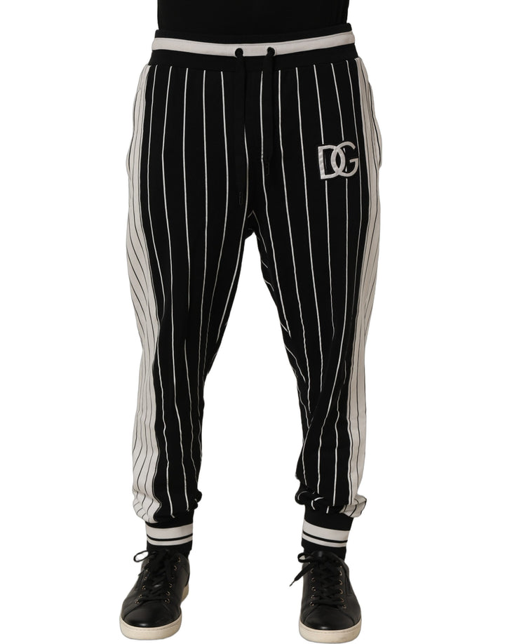 Dolce &amp; Gabbana Black Striped DG Patch Men Sweatpants Pants