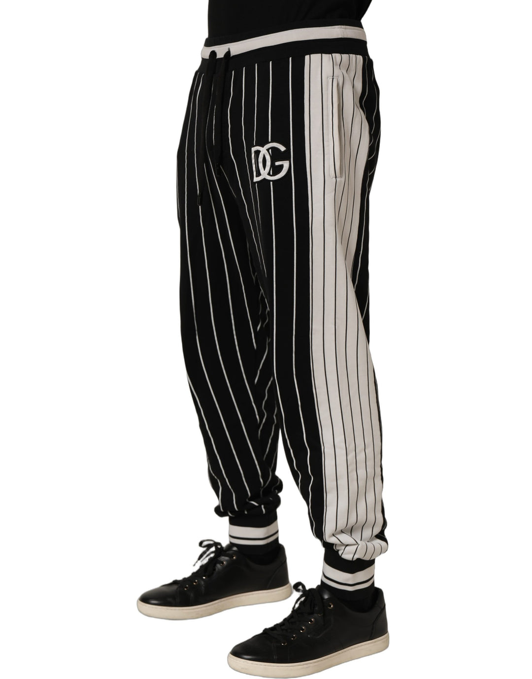 Dolce &amp; Gabbana Black Striped DG Patch Men Sweatpants Pants