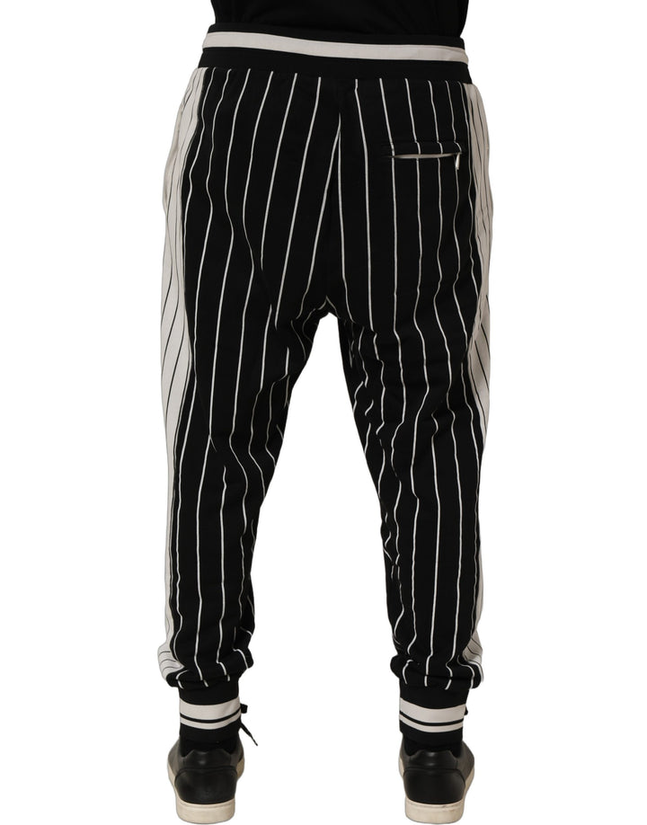 Dolce &amp; Gabbana Black Striped DG Patch Men Sweatpants Pants