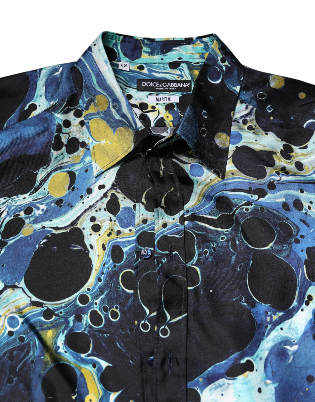 Dolce &amp; Gabbana Blue Marble Print MARTINI Dress Formal Shirt