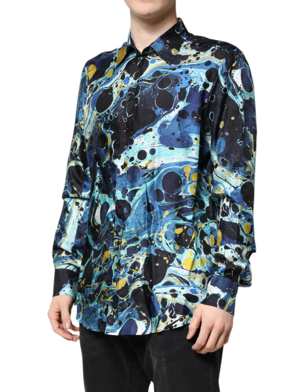 Dolce &amp; Gabbana Blue Marble Print MARTINI Dress Formal Shirt