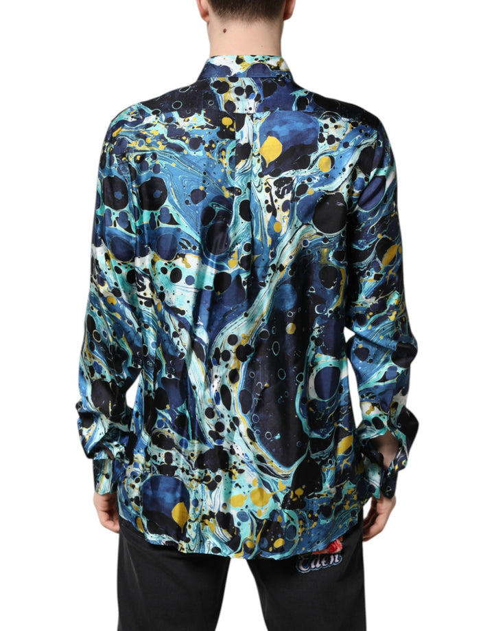 Dolce &amp; Gabbana Blue Marble Print MARTINI Dress Formal Shirt